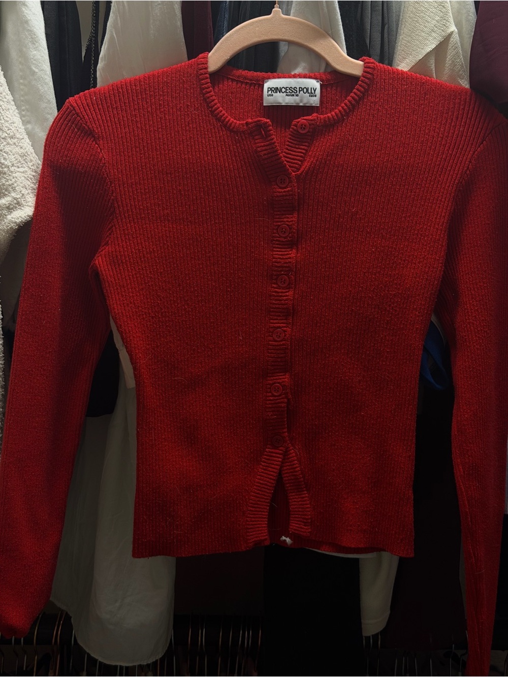 Princess Polly Red Ribbed Button Cardigan